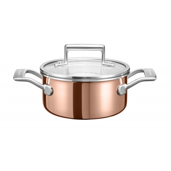 KITCHENAID COPPER CASSROLE WITH GLASS LID 18CM